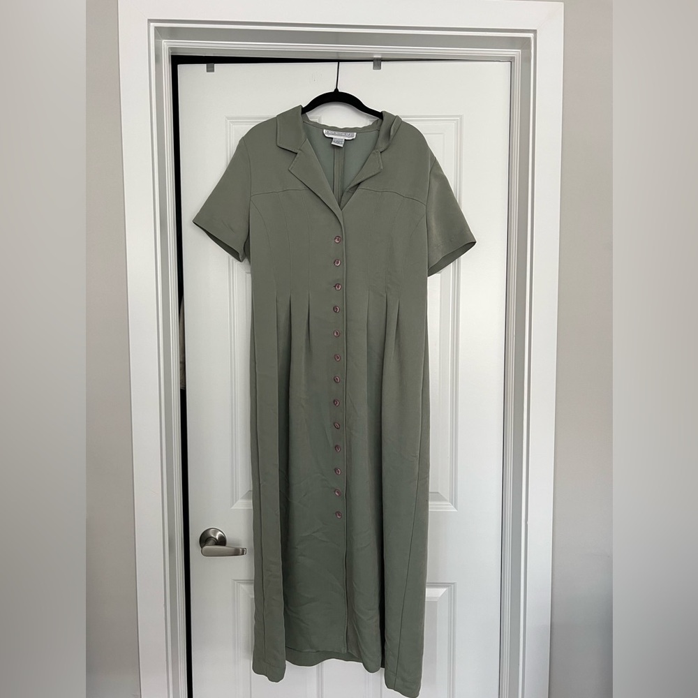 Olive Green Button-Down Midi Dress